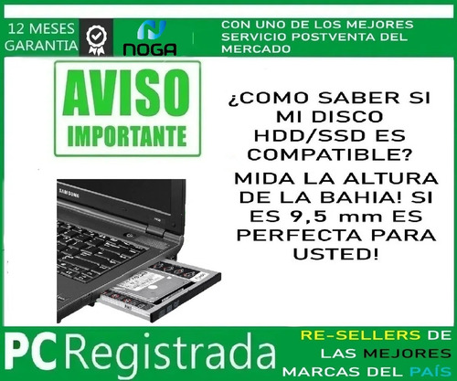 Imagen 2 de 6 de Caddy Disk Sata 2,5 Segundo Disco Notebook 9,5mm Noga Pcreg