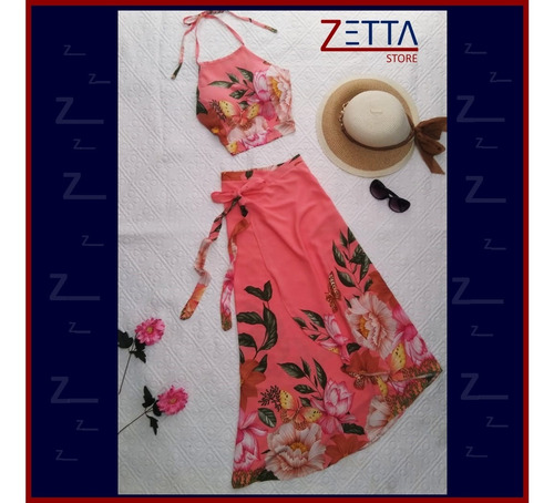 Conjunto Cropped Com Saia Envelope - Alcinhas Reguláveis