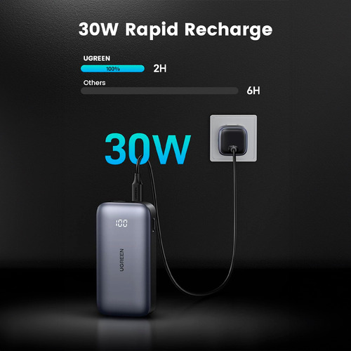 Power Bank Ugreen 10000mah Portátil Máx. 30w Cinza Dark