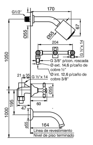 Imagen 6 de 9 de Combo Griferia Set Completo Newport Fv Duchon 20x20 0900.03/