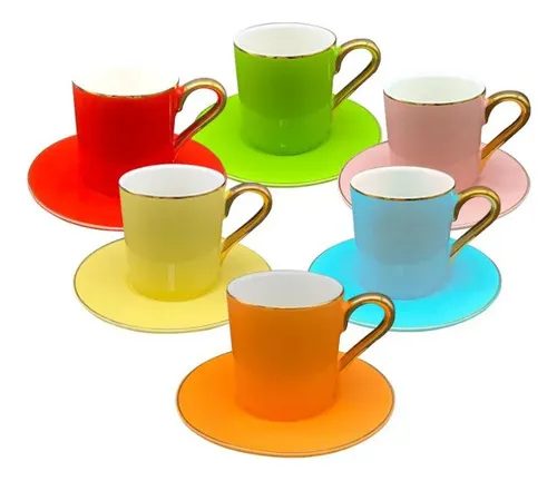 Jogo de café da manhã de porcelana luxo com filete de ouro