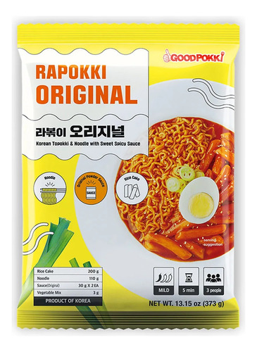 Ramen Coreano Rapokki Original Ramen + Topokki 353g 3 Porc.