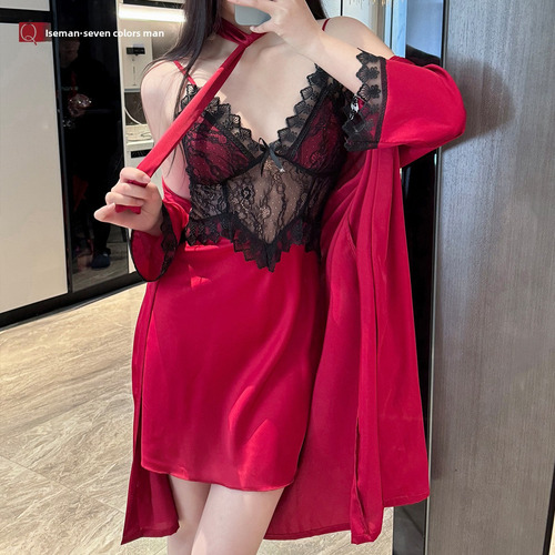 Conjunto De Pijamas De Seda Con Ribete De Encaje Para Mujer