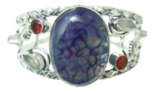 Pulsera Con Ágata Morada Opalitas Y Cuarzo Baño De Plata 925