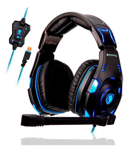 Audifono Gamer Para Pc Sades Knight Pro Negro/azul