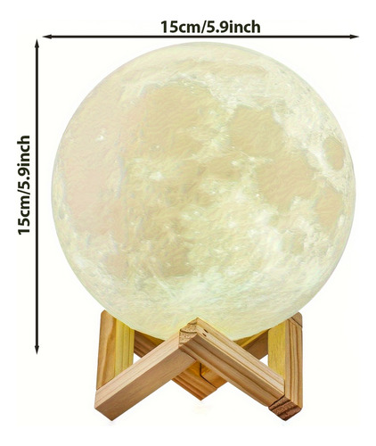 Luz Nocturna 3d Con Forma De Luna De 15 Cm Y Control Táctil