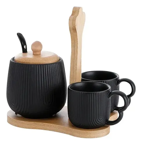 Conjunto Xícaras e Açucareiro Porcelana Hauskraft Oásis Preto 90ml