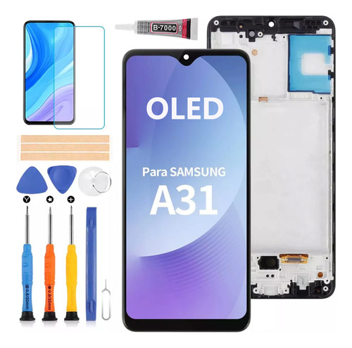 Para Samsung A31 Sm-a315 Pantalla Táctil Lcd Oled Con Marco Color Negro
