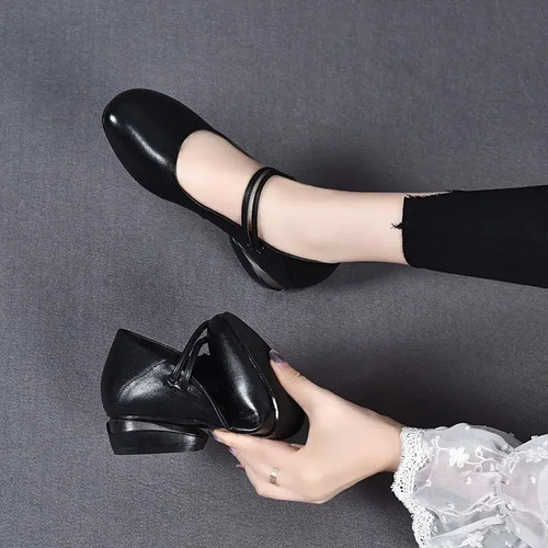 Zapatos Sin Cordones De Cuero Sin Cordones Con Tacón Bajo Y