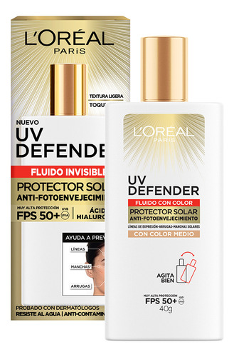 L'Oréal Paris protector solar FPS 50 UV defender fluído con color 40g