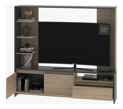 Modular Centro De Entretenimiento Rack Mueble Tv 60 Moderno+ Color COMBINADO GRIGIO - ROBLE BARDOLINO