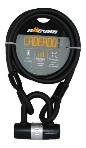 Imagem 1 de 3 de Cadeado Bike U Lock Trava C/ Cabo Aço 1,5mt X 12mm Elleven