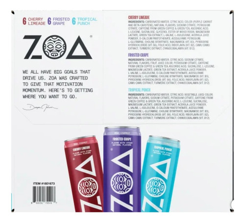 Zoa Zero Sugar Energy Drink Bebida Energetica 18pack Variado