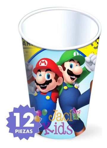 Vasos Decorados Mario Bros 12pzas Artículo Fiesta Mar0h1