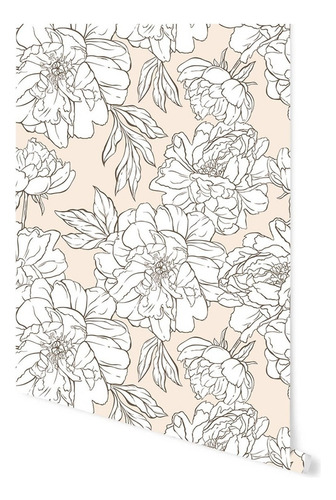 Vinil Flores Para Pared Hogar Tapiz Moderno Fácil Aplicación Color Neutral / Beige