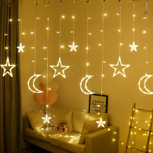 Lámpara De Cortina Led Star Moon, Luces De Ventana Impermeab