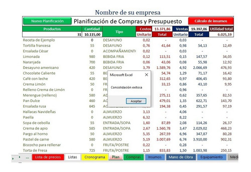 Gestión Restaurant Insumos Y Costos - Excel - Macros - Video