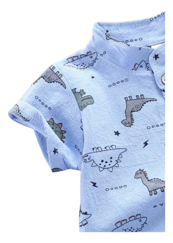 Conjunto Para Bebé Niño Camisa Estampada Y Pantalón Corto Azul 18-24 M