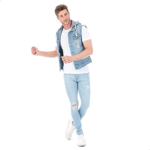 Imagen 6 de 6 de Chaleco Mezclilla Hombre Opps Jeans Gorro Felpa Desmontable
