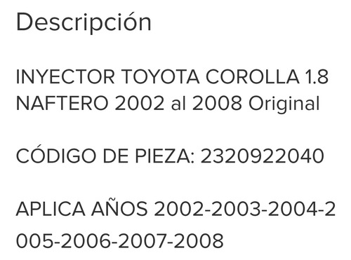 Kit X 4 Inyector Para Toyota Corolla