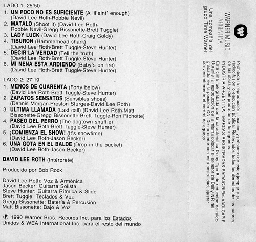 Cassette David Lee Roth Un Poco No Es Suficiente Estándar