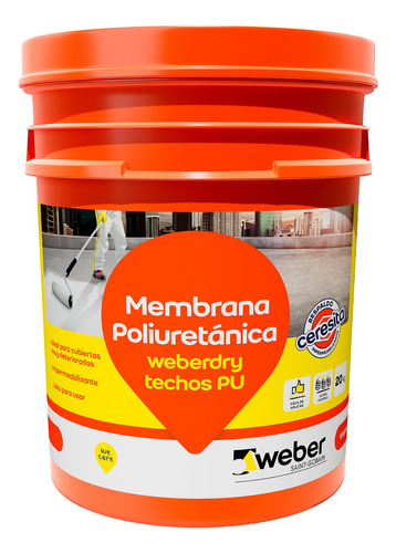 Membrana Liquida Poliuretano Weber Techos Pu X 20kg Color Blanco