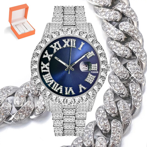 Reloj De Pulsera Lujo Con  Diamantes Para Unisex + Pulsera