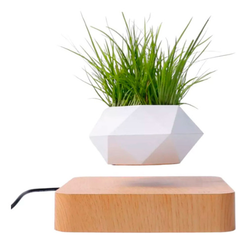 Maceta Flotante Levitación Giratoria Decoracion Magnética Blanco Liso