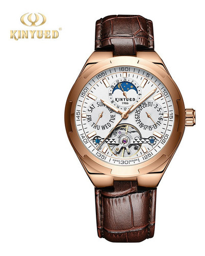 Reloj Automático Con Cronógrafo Luminoso Kinyued Para Hombre Color De La Correa Marrón