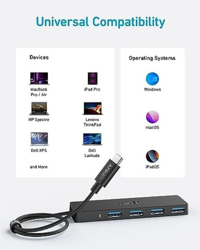 Anker Usb C Hub, Concentrador Usb 3.0 De 4 Puertos Con Trans