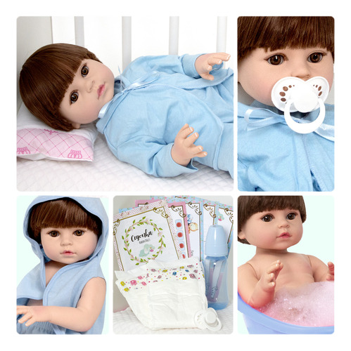 Cegonha Reborn Dolls Bebê reborn boneco menino realista pode dar banho + 11 itens Banho