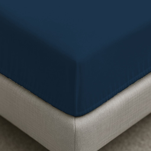 Lençol De Cama Solteiro 400 Fios Percal Premium Com Elástico Cor Azul-escuro Desenho Do Tecido Liso