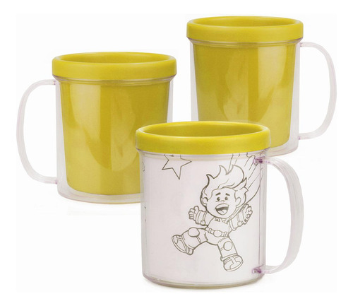 Caneca Acrílica 300ml Para Colorir - 5 Unidades - Amarelo