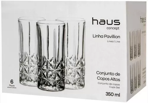 Jg 6 copos altos em vidro Elegance Transparente 350ml - Hauskraft