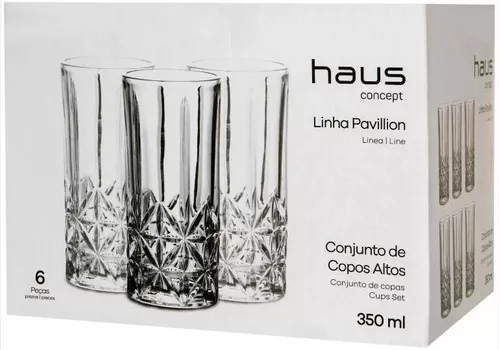 Jogo de Copos de Vidro 330ml Haus Pavillion – 6 Peças – Mega Promos