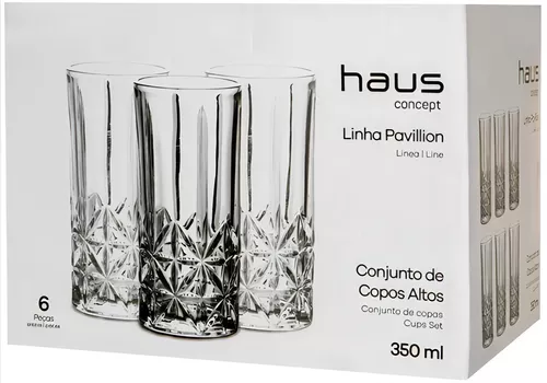 Jogo 6 Copo Alto 350ml Vidro Grosso Haus Pavillion 57716/127