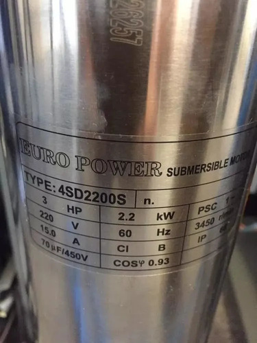 Bomba Sumergible, Marca Europower, 3 Hp, 220 V.