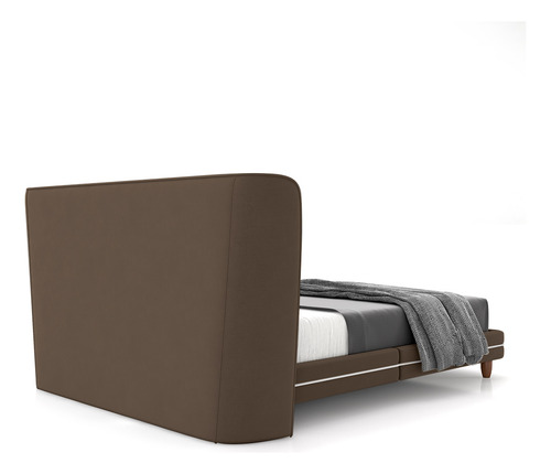 Cama Com Cabeceira Casal Pés Madeira Veludo Marrom