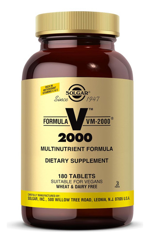 Multivitaminico Formula Vm-2000 Premium Solgar 180 Tabletas