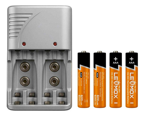 Kit 4 Pilhas Recarregáveis + Carregador Rápido Bivolt Aa/aaa/9v Bateria Com Indicador De Carga Led Piracomp