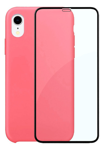 Capinha Silicone Aveludada Compatível iPhone XR + Película3d Cor Rosa-chiclete