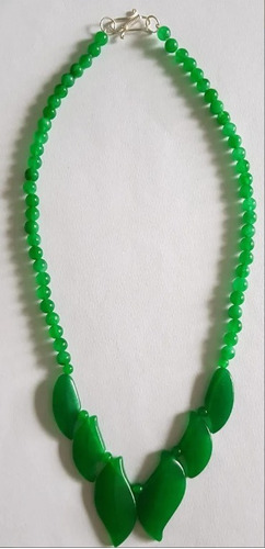 Collar Jade Verde Hojas Y Bolitas 6 Y 4mm Cierre Plata 925