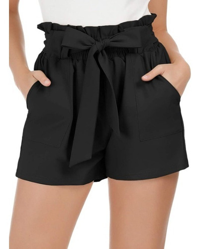 Short Con Lazo Bengalina Elastizada Premium Tiro Alto Mujer