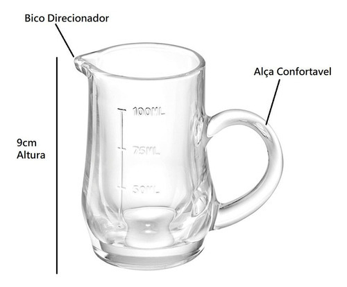Copinho Mini Jarra Medidor Dosador 100ml - Vidro