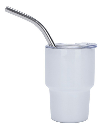 Vaso De Chupito De 2 Onzas Con Pajita De Acero Inoxidable Color Blanco Lisa