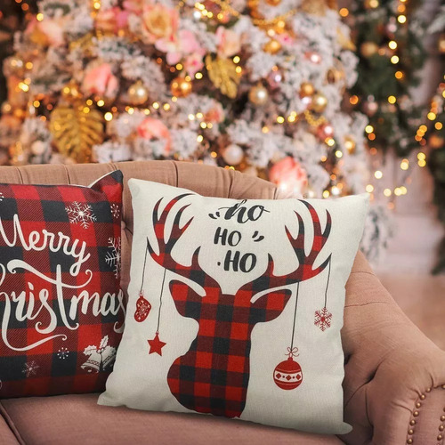 8 Fundas De Almohada Navideñas, Adornos De Lino Navideños