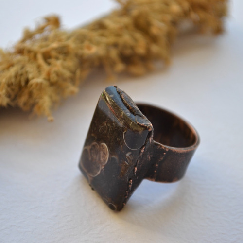 Imagen 6 de 10 de Anillo Grande De Agata Turritela, Cobre, Piedra Natural