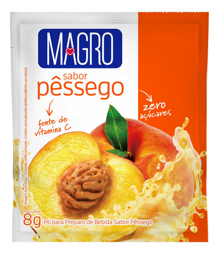 Refresco Em Pó Sabor Pêssego Zero Açúcar Magro 8g Kit Com 15