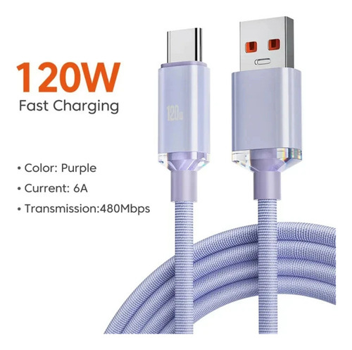 Cable Usb A A Tipo C De 120 W Y 6 A, Carga Rápida De 1,5 M
