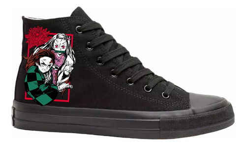 Zapatillas Con Caña Escolar Negra Demon Slayer #d1